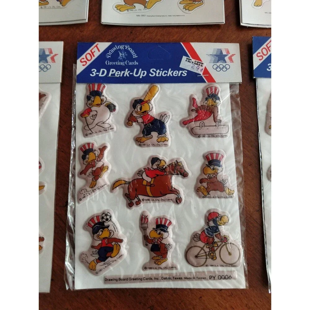 Lot 1984 Olympics Magnets 3 Packs + 3 Puffy 3D Perk Up Stickers Sam The Eagle